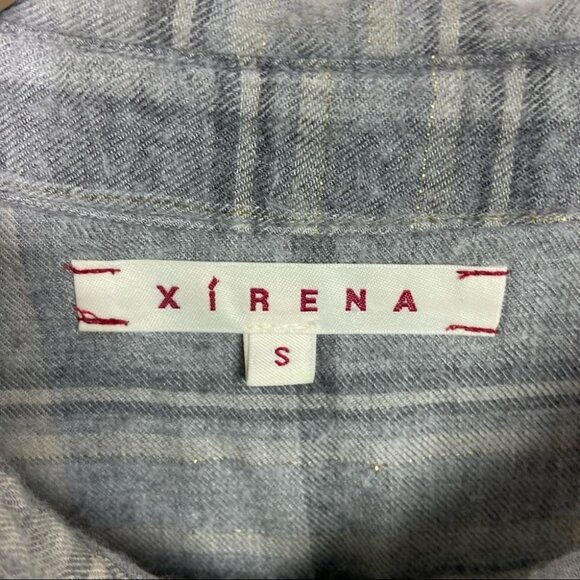 XIRENA Ali Top Dovetail Flannel Ruffle Grey Blouse Size Small Plaid Popover USA - Picture 4 of 10